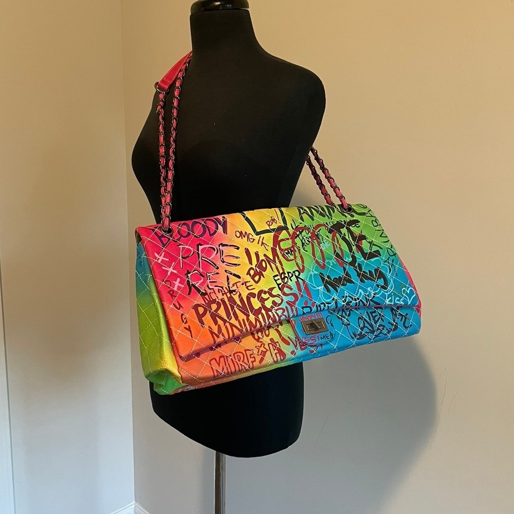 Rainbow Graffiti Quilted Oversized Shoulder Bag